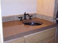 brown concrete sink in bathroom
